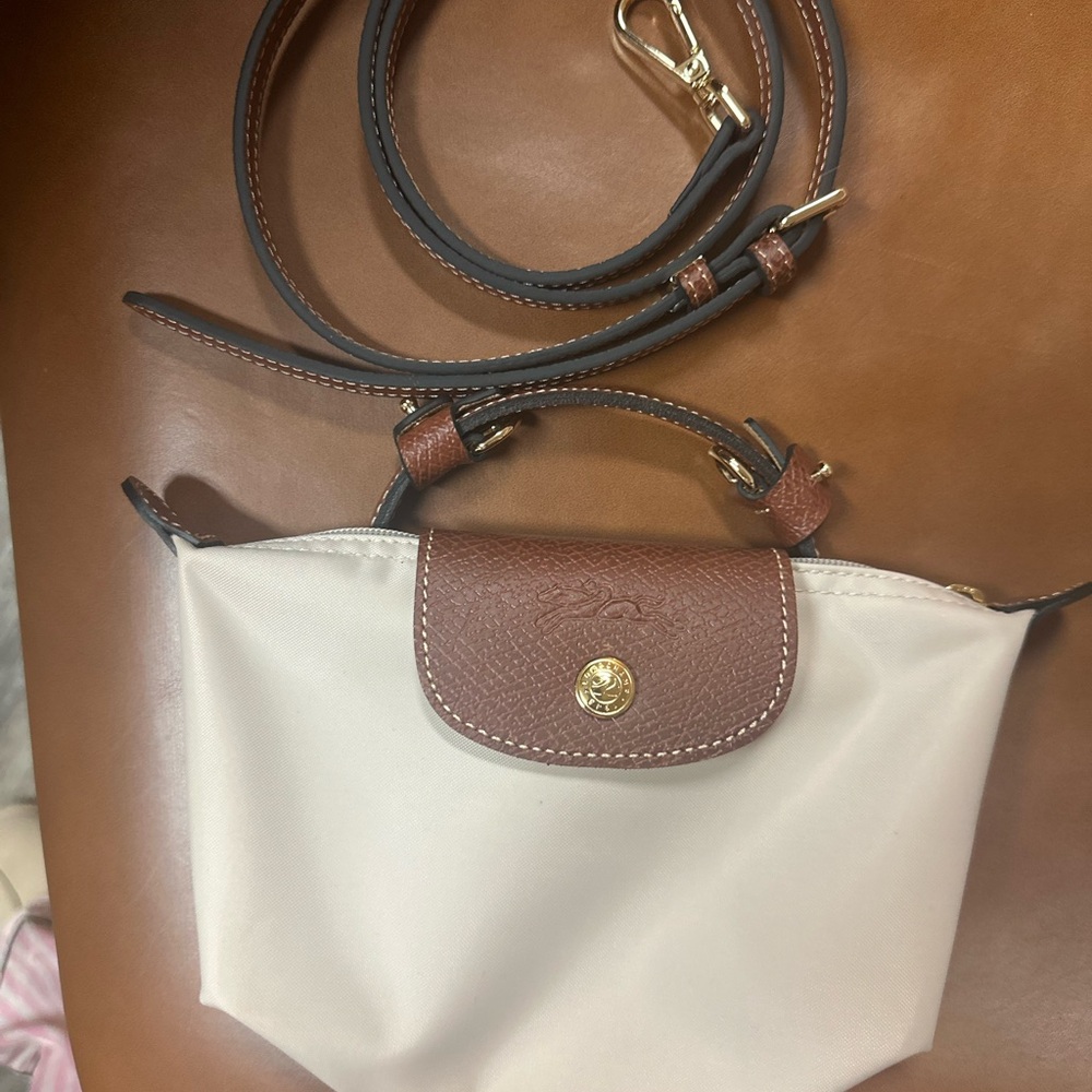 Longchamp Cream and Brown Crossbody Bag